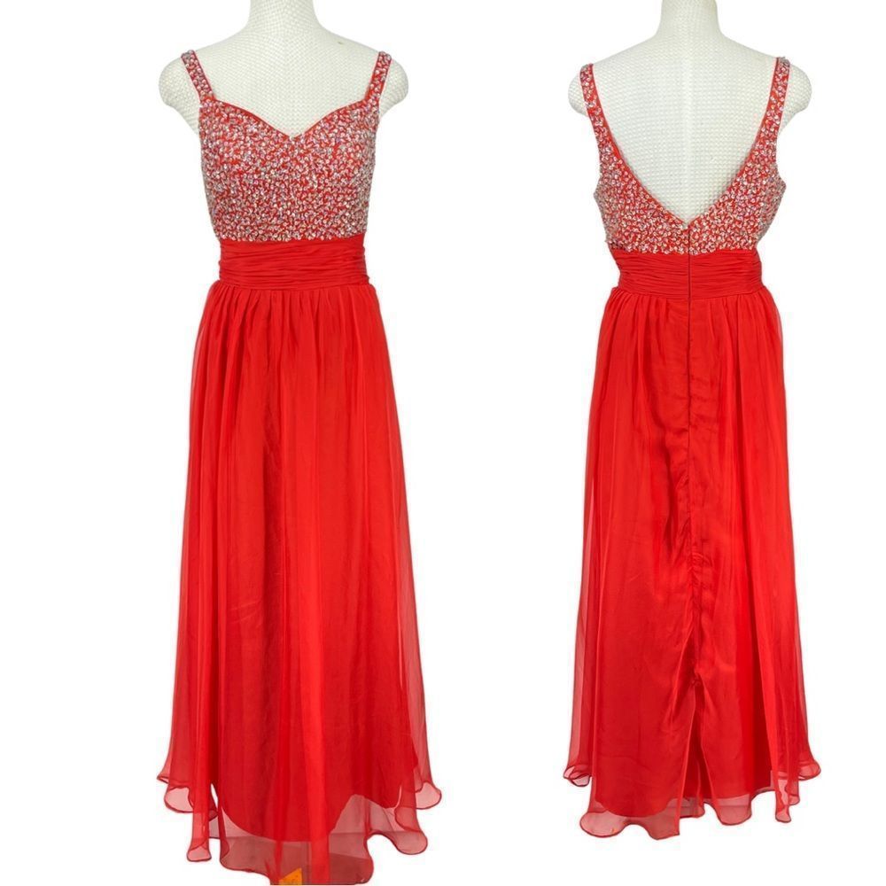 Radiant Red Embellished Evening Gown – Size 12